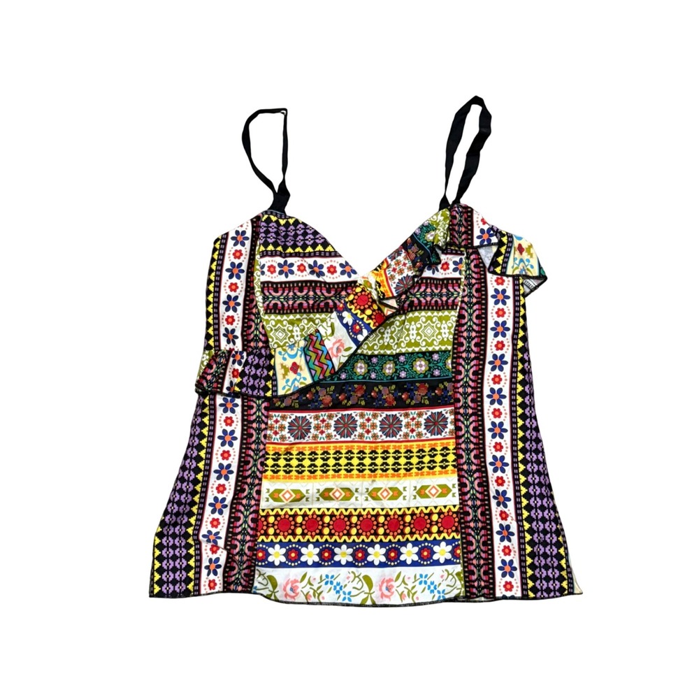 Anna Sui for Anthropologie Patchwork Floral Ruffle Camisole Tank Top Size 6
